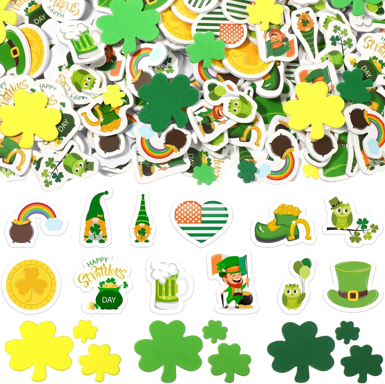 660PCS St. Patrick’s Day Foam Stickers – Assorted Shamrock Adhesive Decals for Party Decor